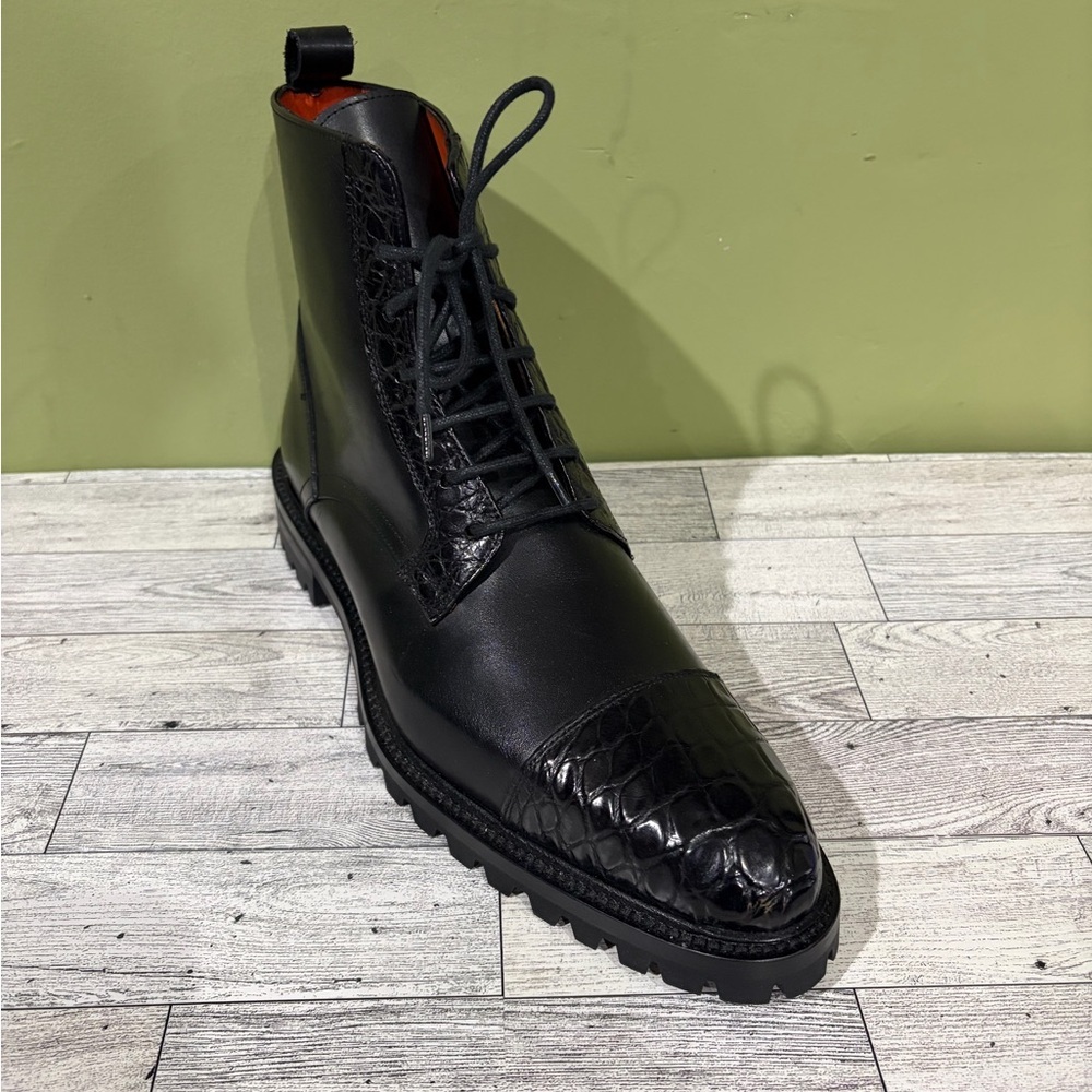 Fennix Italy Elegant Black Men's combat boot Leather calf/gator cap toe  sz 9